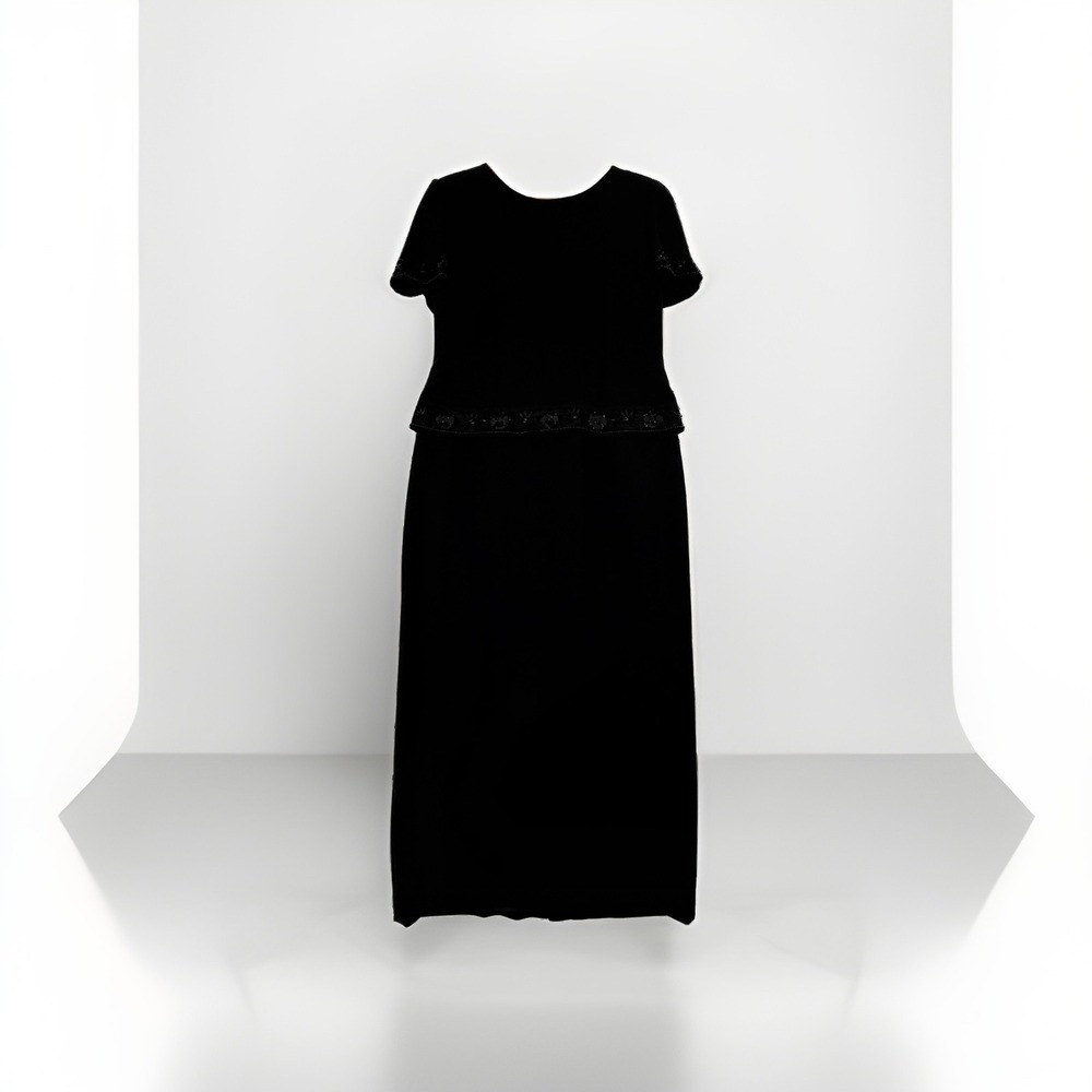 Y2K Talbots Short Sleeve Beaded Maxi Dress SZ-8 Formal Mother Of The Bride Black